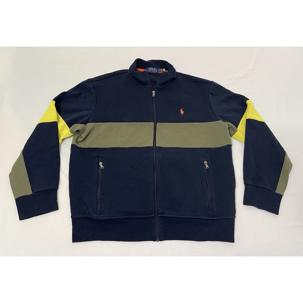 Polo Ralph Lauren Men's Double Knit Track Jacket L Navy Multi‎ MAR25E Full Zip